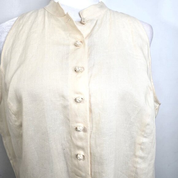Lauren Ralph Lauren 100% Linen Sleeveless Button up Shirt Beige Cream - Picture 4 of 7